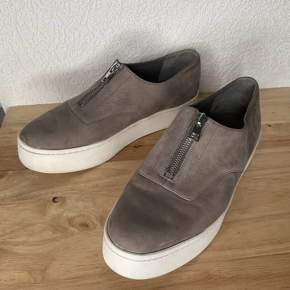 Vince‎ Gray Zip Front Slip On Platform Sneaker Women 8.5M China Nubuck/Leather